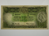 1961 One Pound Coombs / Wilson Solid Numbered HJ/53  999999 Banknote 