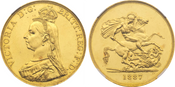 1887 Great Britain Victoria Gold 5 Pounds NGC MS62 PL