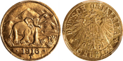 1916-T German East Africa Gold 15 Rupien PCGS MS63