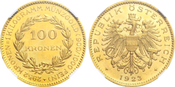 1923 Austria: Republic gold 100 Kronen NGC PL63 Cameo