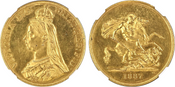 1887 Great Britain Victoria Gold 5 Pounds NGC MS62