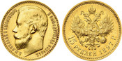 1897 Russia: Nicholas II gold "Narrow Rim" 15 Roubles NGC AU58