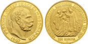 1907-KB Hungary: Franz Joseph I gold "Coronation" 100 Korona NGC MS62