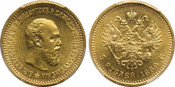 1889 AГ-AГ Russia: Alexander III gold 5 Rubles PCGS MS62