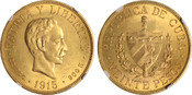 1915 Cuba: Republic gold 20 Pesos NGC MS61