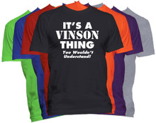 VINSON Name T-Shirt Personalized Custom Last Name Tee