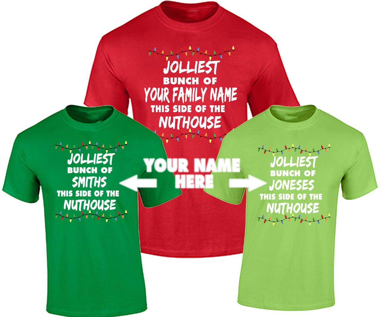 Personalized Family Christmas T Shirts Jolliest Bunch of Your Name Custom Family  Shirts - Fat Duck Tees