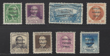 czO1c3. Canal Zone Official stamps O1-O7 & O9 unused (O3 CTO) NH Fresh & Very Fine set. Scarce and Desirable!