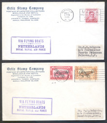 pif099a2. Philippines FFC #99a & 99b (old #99 & 100) Matching covers Manila 3-11-1935 to Puerto Princesa and Soerabaya Java. Attractive matching covers carried on Netherlands Royal Naval Air Force First Goodwill Flight.