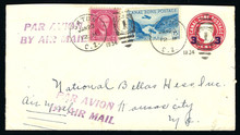 czu13e7. Canal Zone U13/35 entire used with 106 & C10 GATUN 1-23-34 Airmail to U.S. Attractive Uprated Usage.