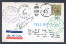 pif073. PHILIPPINES FFC 73 (old #69) DEL CARMEN TO SAN MIGUEL TO FORT STOTSENBURG 1-21-32 with C24. Signed by Gen. Brees. Scarce only 55 flown and 13 signed!