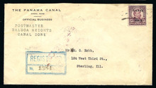 cz076o3. Canal Zone 76 on Registered Official Business Penalty cover BALBOA HEIGHTS 12-2-1924 to U.S. Scarce Solo Use on Registered Cover!