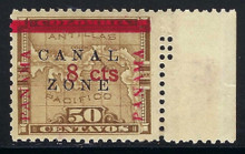 cz019a5. Canal Zone 19 with Selvage at right, Unused OG Bright and VF-XF. Outstanding Jumbo!!