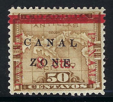 cz020e6. Canal Zone 20 variety CANAL ZONE Overprint Tilted Down to the Right. Unused OG VF-XF. Bright and Well Centered!