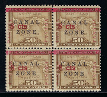 cz019e8. Canal Zone 19 variety N of CANAL in Antique Type in Block of 4 Unused OG F-VF. Scarce Variety in Attractive Multiple!