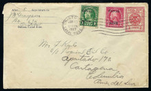 czu09p4. Canal Zone U9/12d entire Balboa P.O. Request Corner Card Used with 71 and 84 Cristobal 1-13-1927 to Columbia. Scarce Uprated Rate and Usage on Difficult postal stationery entire!
