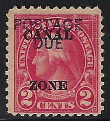 czj16e3. Canal Zone J16 variety POSTAGE DUE overprint shifted upward unused NG F-VF.  Scarce and Desirable Error!