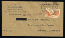  czco02e5. Canal Zone stamp CO2 "O" over "N" variety, on Official Business Penalty cover Balboa 1-13-43 to Costa Rica. Scarce variety on Attractive cover!
