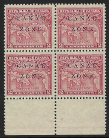 cz010d3. Canal Zone 10 variety Dropped "ON" in block of 4 Unused LH/NH Very Fine. Scarce & Desirable Error!