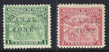 cz009a5. Canal Zone stamps 9-10 Unused Lightly Hinged Very Fine. Fresh & Attractive Set!