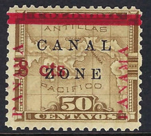 cz019f5. Canal Zone stamp 19 variety PANAMA 15mm long Unused OG F-VF. Pleasing Example of Elusive Variety!
