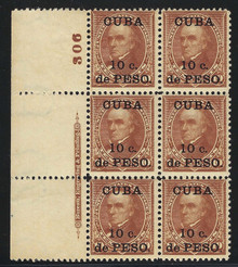 cb226e3. Cuba 226 Unused OG NH F-VF Left Plate #306 & Imprint block of 6. Post Office Fresh! Very Scarce and Important Plate Block!