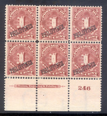 pij01g3. Philippines J1 Plate # block of 6 unused VLH Very Fine. Very Scarce & Attractive Plate Block!