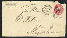 pru03e3. Puerto Rico U3 envelope front with Very Scarce ANTONIO ROIG printed corner card. Used, HUMACAO STA., MAY 13, 1900, Fine. Rare & Desirable Special Request CC!