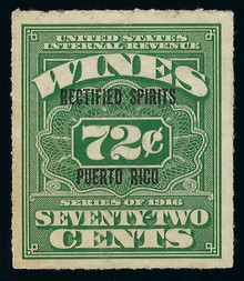 prre30c3. Puerto Rico 72c Rectified Spirits Revenue stamp RE30 Unused VF-XF Well Centered and Scarce!
