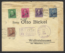 pi217e3. Philippines 213-217 Registered cover MIL. STA. No. 1, 10-26-1899, to Germany. Striking 5-color franking on delightful Registered Military Station cover!