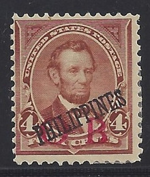 piob220a3. Philippines 220 variety with Red Constabulary "OB" Overprint. Unused, dist OG, F-VF. Very Scarce Red Bandholtz OB, Only 62 Issued!