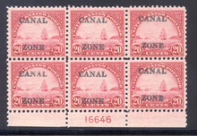 cz092f1. Canal Zone 92 Plate Block of 6, Unused, OG, VF-XF. Scarce & Superbly Centered!