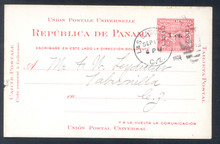 czux01d. Canal Zone UX1d 1c on 2c Postal Card, CANAL 13mm, Used LAS CASCADES, 9-17-1908.