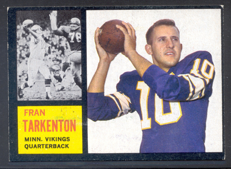 Football 1962 Topps 90 Fran Tarkenton Rookie Card. Hall-of-Fame Quarterback Minnesota  Vikings. Scarce Card! - P & E Collectibles