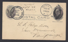 Philippines UX7/S7 used MANILA, 12-15-1906, to San Fernando with receiver. Very Fine. Scarce used example!