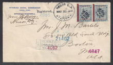 cz012o3. Canal Zone 12 pair on Registered cover Ancon Sta A 3-30-1906 to US. Scarce & Attractive Postal History!