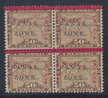 cz018d3. Canal Zone 18a "ZONE" in Antique Type in block of 4 Unused OG F-VF. Scarce Error, Only 175 Issued!