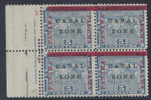 cz012j3. Canal Zone 12 variety "L" and "Z" in Antique type in block of 4 with Imprint at left. Unused, OG, Very Fine. Scarce and Attractive Error and block!