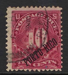 prj3c6. Puerto Rico Postage Due stamp J3 Used Fine. Tiny Pinhole. Scarce Bargain!