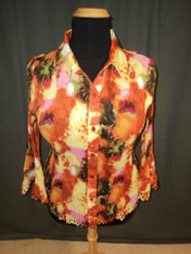 Cato blouse, pink/orange/rust/yellow, size 18/20W