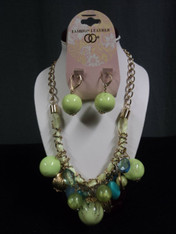 Fashion leather earrings/necklace set, lime green