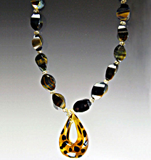 Blue Tiger Eye Leopard Venetian Pendant