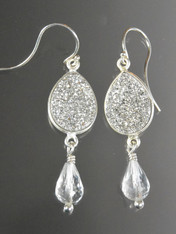 Silver Druzy Crystal Sterling Dangle Earrings 