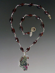 Garnet Wire Wrapped Chain with Freeform Russian Eudialyte Pendant  SOLD
