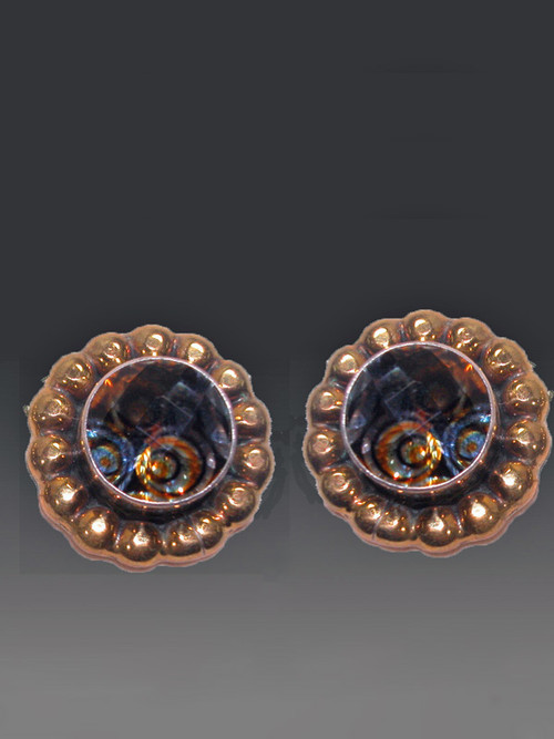 These dramatic Amy Kahn Russell earrings feature dazzling faceted multi-toned quartz with an embellished brass frame over sterling silver. 1 round ". Now clips; convert to posts for $15.