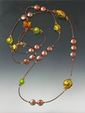 Opulent Bronze Pearl and Lime Venetian Glass Rope