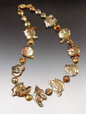 Grade AAA Golden Baroque Pearl Venetian Glass Collar 
