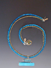 Rare Smithsonite & Blue Apatite Bar Pendant on Micro Faceted Neon Apatite Chain - SOLD