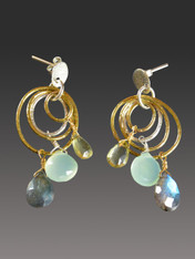 Triple Hoop Precious Gemstone Gold Stering Dangle Earrings - SOLD