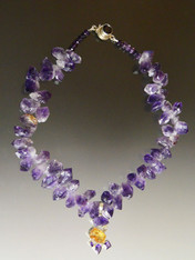 Raw Amethyst Necklace with Citrine Sterling Pendant 